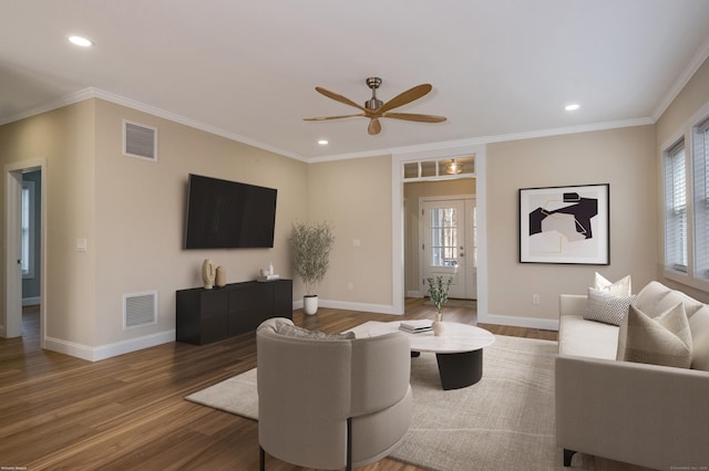 40 Allyn St, Groton, CT 06355 - living room with wood finished floors, ceiling fan, recessed lighting, baseboards, and ornamental molding