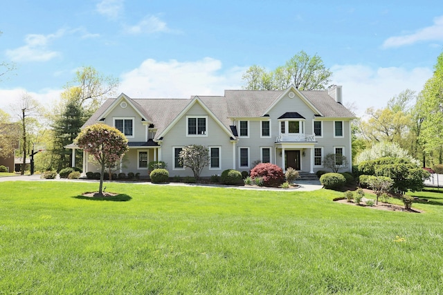 110 Nursery Rd, Ridgefield, CT 06877 - view of front of property with a chimney, a front lawn, and roof with shingles