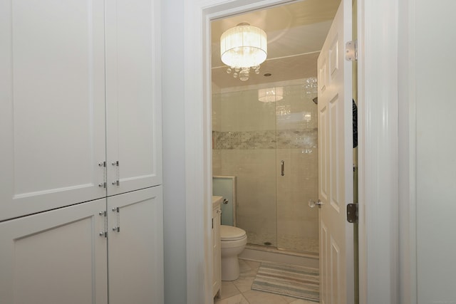 110 Nursery Rd, Ridgefield, CT 06877 - full bathroom with a stall shower, a chandelier, marble finish floors, and toilet