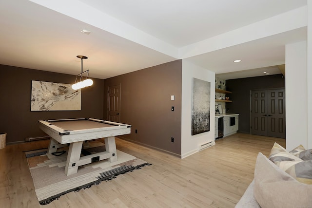 110 Nursery Rd, Ridgefield, CT 06877 - rec room with billiards, light wood-type flooring, baseboards, and recessed lighting