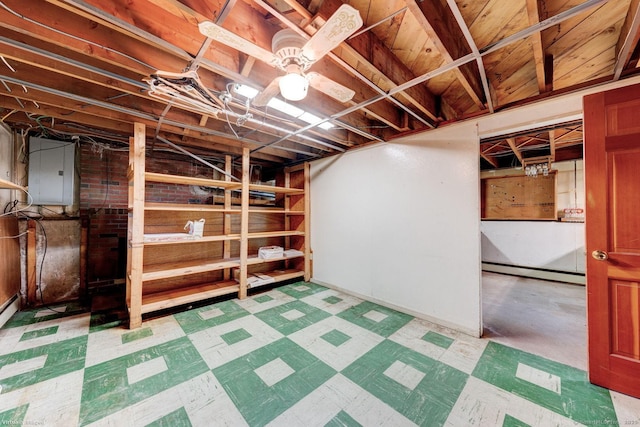 21 Summit Farms Rd, Southington, CT 06489 - unfinished basement with electric panel, baseboard heating, and tile patterned floors