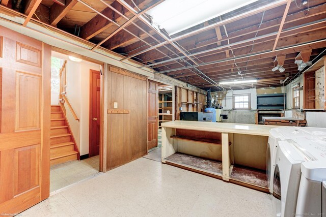 21 Summit Farms Rd, Southington, CT 06489 - basement featuring washer and dryer, tile patterned floors, and stairs