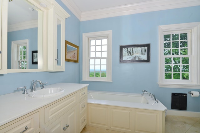 175 Pulpit Rock Rd, Woodstock, CT 06281 - bathroom featuring crown molding, a bath, and vanity