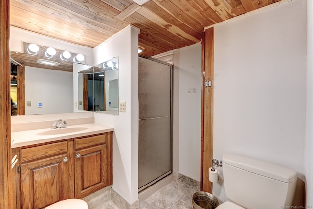 39 Eastgate Ln, Enfield, CT 06082 - full bathroom with wood ceiling, a shower stall, toilet, and vanity