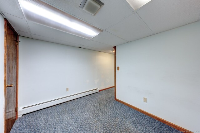 39 Eastgate Ln, Enfield, CT 06082 - finished below grade area featuring a baseboard heating unit, carpet floors, baseboards, and a drop ceiling