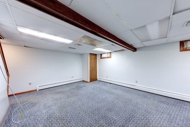 39 Eastgate Ln, Enfield, CT 06082 - finished basement with baseboard heating, carpet flooring, a drop ceiling, and baseboards