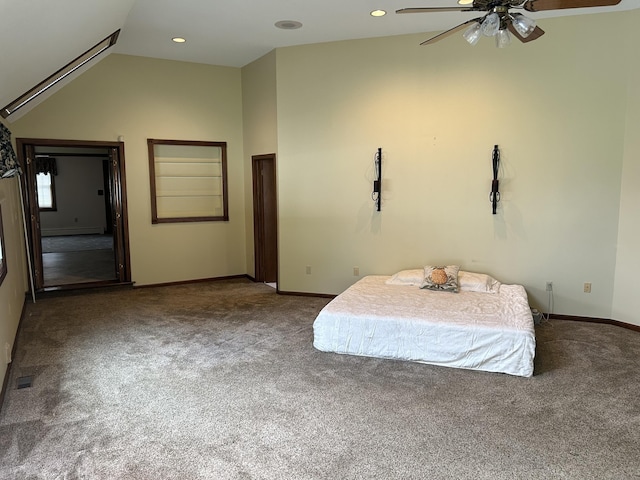 39 Eastgate Ln, Enfield, CT 06082 - bedroom featuring carpet, baseboards, lofted ceiling, and ceiling fan