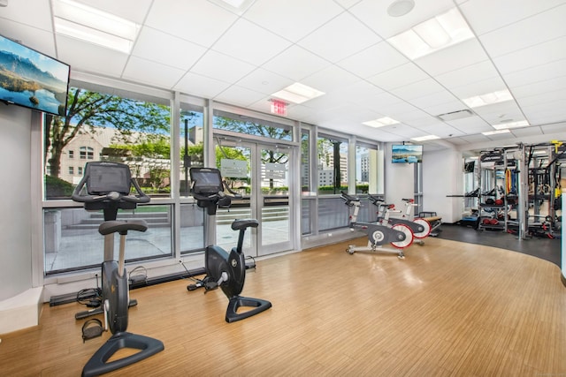 127 Greyrock Pl Unit 502, Stamford, CT 06901 - gym featuring french doors and a paneled ceiling