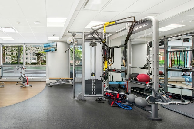 127 Greyrock Pl Unit 502, Stamford, CT 06901 - exercise room with a drop ceiling