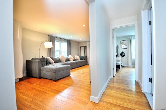 30 Taylor St, Windsor, CT 06095 - living area with light wood-style floors, baseboards, and recessed lighting