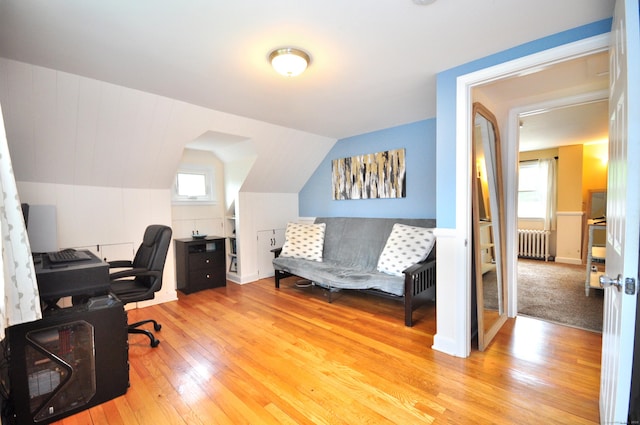 30 Taylor St, Windsor, CT 06095 - office space featuring radiator heating unit, hardwood / wood-style floors, and vaulted ceiling