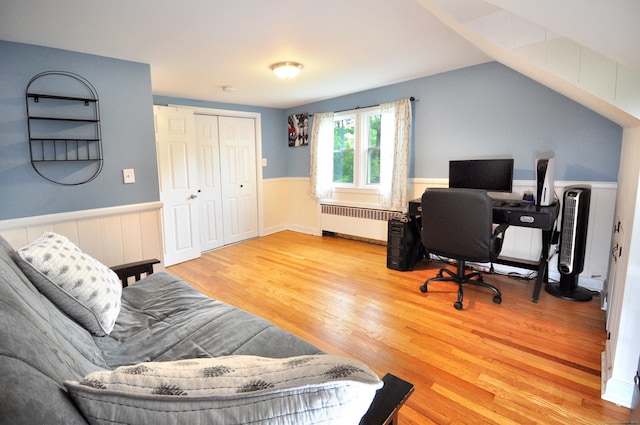 30 Taylor St, Windsor, CT 06095 - home office featuring radiator heating unit, wood finished floors, and wainscoting
