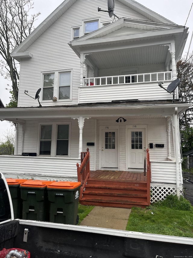 156 Hobart St, Meriden, CT 06450 - view of front of property featuring a porch and a balcony