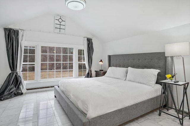 20 Fieldstone Dr, Easton, CT 06612 - bedroom with lofted ceiling, baseboard heating, and marble finish flooring
