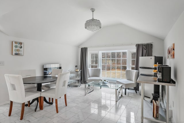 20 Fieldstone Dr, Easton, CT 06612 - dining area with vaulted ceiling and light marble finish flooring