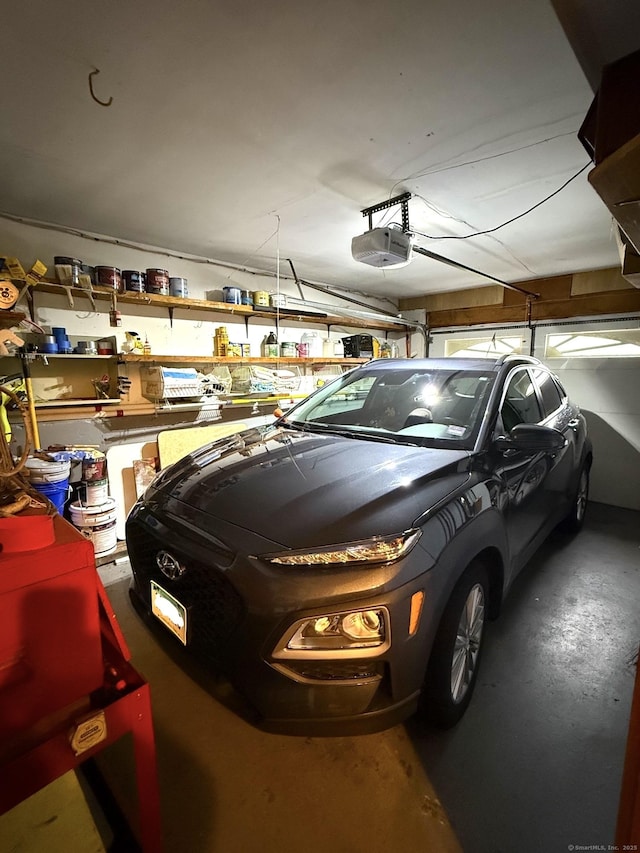 garage with a garage door opener