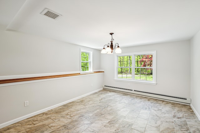 138 Flood Rd, Marlborough, CT 06447 - empty room with a baseboard radiator, a chandelier, and baseboards