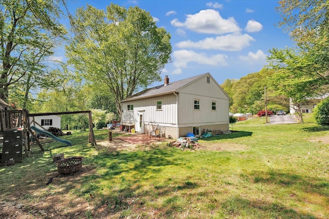 2 Chestnut Ct, Seymour, CT 06483 - view of grassy yard featuring a fire pit and a playground