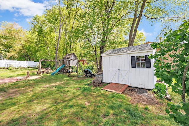 2 Chestnut Ct, Seymour, CT 06483 - view of yard featuring a storage shed, a playground, and an outdoor structure