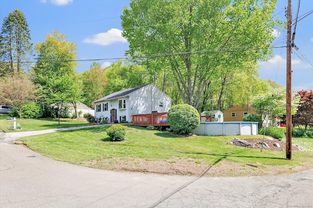 2 Chestnut Ct, Seymour, CT 06483 - raised ranch with an outdoor pool, a front lawn, and a wooden deck