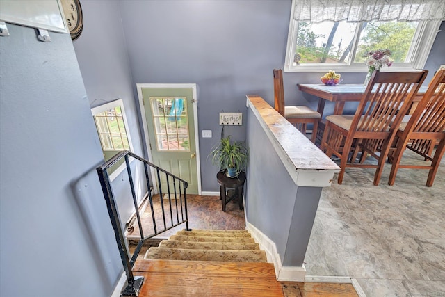 2 Chestnut Ct, Seymour, CT 06483 - stairway featuring healthy amount of natural light, baseboards, and a high ceiling