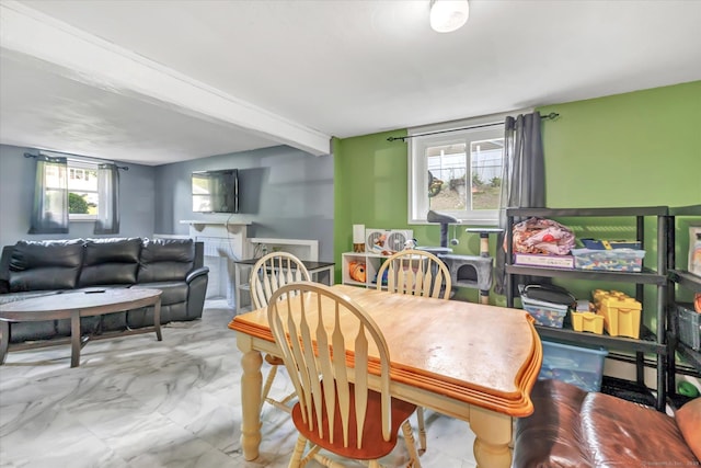 2 Chestnut Ct, Seymour, CT 06483 - dining space featuring beamed ceiling and a baseboard radiator