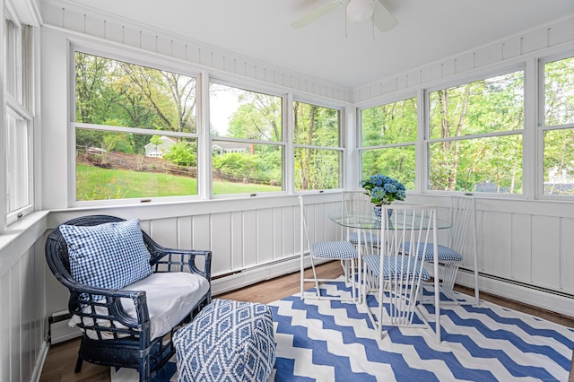14 Arnold Ln, Norwalk, CT 06853 - sunroom / solarium featuring ceiling fan, healthy amount of natural light, and a baseboard heating unit