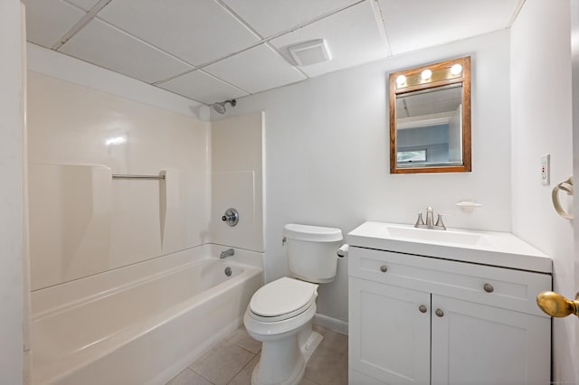 14 Arnold Ln, Norwalk, CT 06853 - bathroom with vanity, toilet, shower / washtub combination, tile patterned floors, and a paneled ceiling