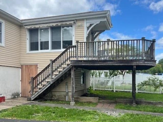 29 Barholm Ave, Stamford, CT 06907 - rear view of house with stairway and a deck