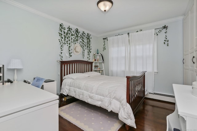 9 Cindy Ln, Norwalk, CT 06851 - bedroom with a baseboard radiator, ornamental molding, and dark wood-style flooring