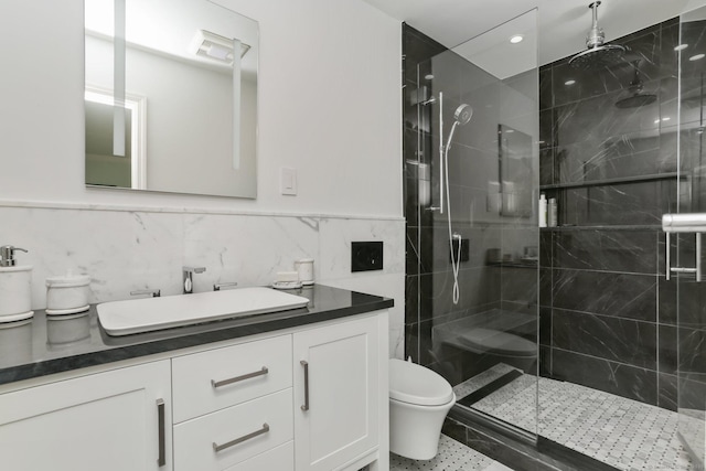 9 Cindy Ln, Norwalk, CT 06851 - full bathroom with toilet, tile walls, a shower stall, and vanity