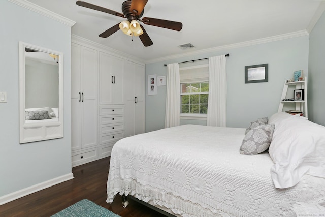 9 Cindy Ln, Norwalk, CT 06851 - bedroom featuring ornamental molding, dark wood finished floors, baseboards, and ceiling fan
