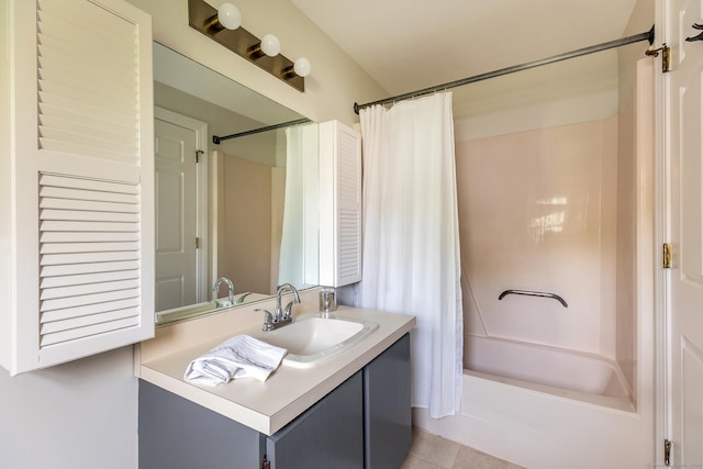 87 Canaan Rd Apt 2F, Salisbury, CT 06068 - full bathroom featuring vanity, shower / bath combo, and tile patterned flooring