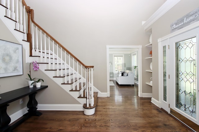 56 Grouse Ln, Woodbridge, CT 06525 - foyer featuring wood finished floors, stairway, and baseboards