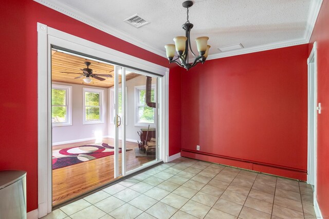153 Mountain Rd, Cheshire, CT 06410 - dining room with a baseboard radiator, a chandelier, light tile patterned floors, ornamental molding, and a textured ceiling