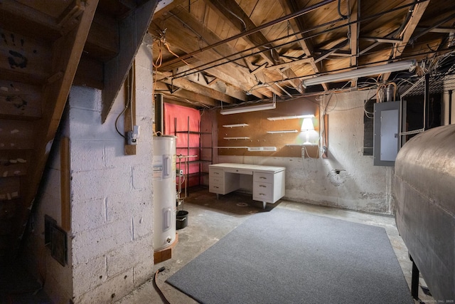 153 Mountain Rd, Cheshire, CT 06410 - unfinished below grade area with electric water heater, heating fuel, and electric panel