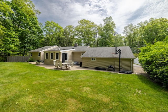 153 Mountain Rd, Cheshire, CT 06410 - back of property featuring a patio area, a chimney, and view of scattered trees