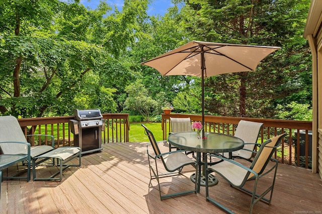 8 Cottonwood Ct Unit 8, Granby, CT 06035 - wooden deck featuring outdoor dining area, area for grilling, and view of wooded area