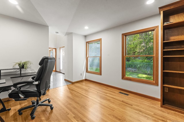 74R Green Ln, Durham, CT 06422 - office area featuring light wood-type flooring, baseboards, and recessed lighting