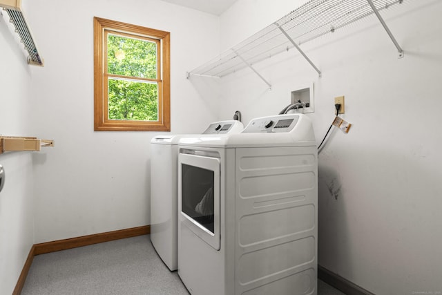 74R Green Ln, Durham, CT 06422 - laundry room featuring washing machine and dryer, baseboards, and light carpet