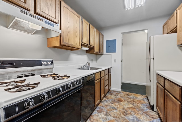 281 Gardner Ave Unit G5, New London, CT 06320 - kitchen with range with gas stovetop, under cabinet range hood, a sink, dishwasher, and electric panel