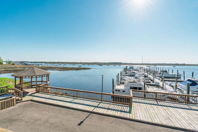 dock area featuring a water view