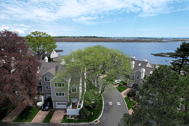 aerial overview of property's location featuring a large body of water