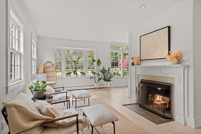21 Rte 7, Salisbury, CT 06796 - living room featuring a fireplace, a baseboard heating unit, and recessed lighting