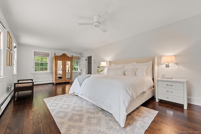 21 Rte 7, Salisbury, CT 06796 - bedroom featuring dark wood-style flooring, a baseboard heating unit, baseboards, baseboard heating, and a ceiling fan
