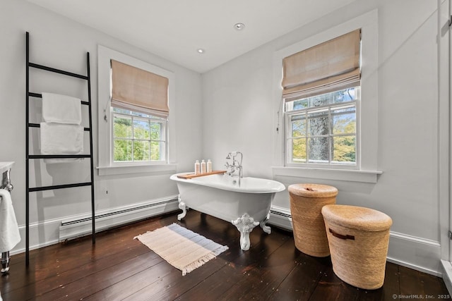 21 Rte 7, Salisbury, CT 06796 - bathroom with a baseboard heating unit, hardwood / wood-style floors, a soaking tub, baseboards, and recessed lighting