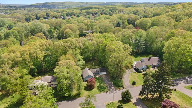 view of property location with a forest
