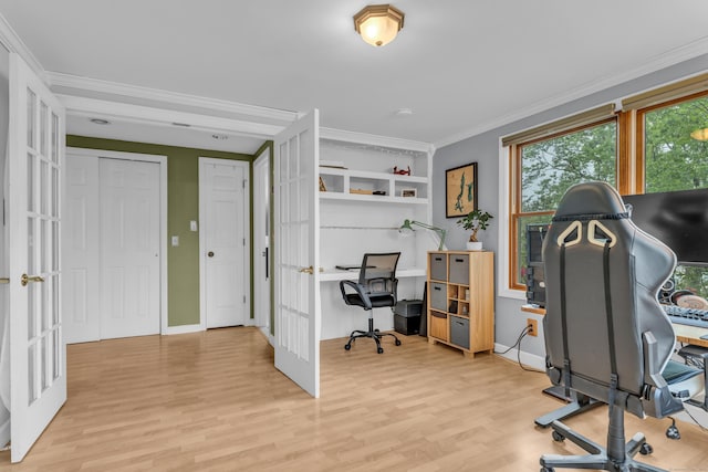 255 Back Ln, Newington, CT 06111 - office featuring light wood-type flooring, ornamental molding, french doors, and baseboards