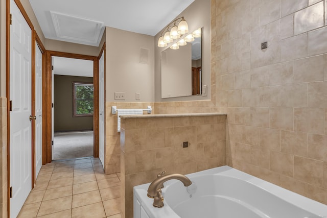 255 Back Ln, Newington, CT 06111 - bathroom featuring tile walls, a bath, and tile patterned floors