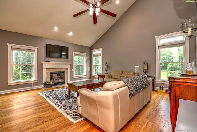 2 Butternut Ridge Rd, Oxford, CT 06478 - living area with a ceiling fan, high vaulted ceiling, light wood-type flooring, healthy amount of natural light, and recessed lighting